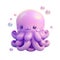 3d icon cute octopus kawaii smiling cartoon illustration. Summer Ocean fish Minimal tropic beach object isolated Transparent