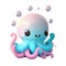 3d icon cute octopus kawaii smiling cartoon illustration. Summer Ocean fish Minimal tropic beach object isolated Transparent