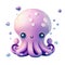 3d icon cute octopus kawaii smiling cartoon illustration. Summer Ocean fish Minimal tropic beach object isolated Transparent