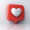 3d icon love like heart social media notification isolated over white wall background