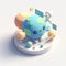 3D icon of planets and satellites in isometric style on a white background