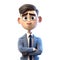 3d icon puzzled avatar cartoon concerned character man businessman in business suit looking at camera on Isolated Transparent png