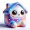 A 3D icon quirky character shaped like house, toy decorated with cosmic elements. AI generated 3d icon for avatars, networks,