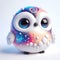 A 3D icon quirky character shaped like owl, toy decorated with cosmic elements. AI generated 3d icon for avatars, networks,