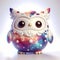 A 3D icon quirky character shaped like owl, toy decorated with cosmic elements. AI generated 3d icon for avatars, networks,