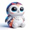 A 3D icon quirky character shaped like owl, toy decorated with cosmic elements. AI generated 3d icon for avatars, networks,