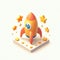 3D icon of a rocket and stars in isometric style on a white background