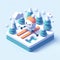 3D icon of a skis and snow in isometric style on a white background