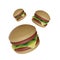 3D Icon Three Burgers. Cartoon style. 3D rendering. Cartoon Style. Isolated on white background. Fast food concept