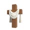 3d icon Wooden Cross with white cloth textile, symbol of the resurrection of Jesus Christ. He is risen. Easter resurrection