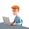 3D icon Young business man working with his laptop in the office or home, employee, freelancer programmer cartoon close up