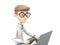 3D icon Young business man working with his laptop in the office or home, employee, freelancer programmer cartoon close up