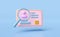 3d Id card icon with magnifying glass isolated on blue background. human resources, plastic card, Job search, verify identity