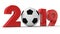 3D illustration of 2019 date, soccer ball, football era, year of sport. 3D rendering. The idea for the calendar
