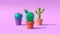 3D illustration,3D rendering,3D happy little cactus on purple background