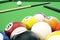 3D illustration American pool snooker balls background. American Billiard. Close up Billiard balls. Bar game. Billiard