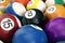 3D illustration American pool snooker balls background. American Billiard. Close up Billiard balls. Bar game. Billiard