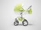 3d illustration of baby carriage cradle with basket for walks with light green inserts on gray background with shadow