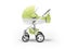 3d illustration of baby carriage cradle with basket for walks with light green inserts on white background with shadow