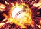 3d illustration of baseball ball exploding and burning