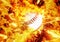 3d illustration of baseball ball exploding and burning