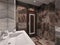 3d illustration bathroom in gray and brown stone with white bath