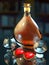 3d illustration be my valentine still life with cognac glasses bottle and two valentines red heart chocolate cupcake