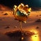 3D illustration of a beautiful sunflower in the desert at sunset Generative AI