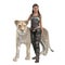 3D illustration of an beautiful urban fantasy woman with a lioness at her side