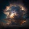 3D illustration of a big stormy cloud with lightning coming from the center