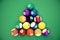 3D illustration Billiard balls arranged in a triangle viewed from above, top view. Snooker, Pool game, Billiard concept