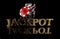 3D illustration of black background gambling chips and dices. JACKPOt text