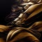 3D illustration. Black and golden streaming fabric.