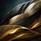 3D illustration. Black and golden streaming fabric. Flowing silky textured cloth.