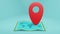 3D illustration blue background,red location symbol pin icon on map