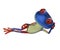 3d illustration of a blue cartoon frog laying down.