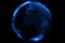 3d illustration of blue particles sparkle glitter with shape of detailed virtual planet earth world globe on black background,
