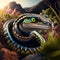 3D Illustration of a Blue Snake in a Fantasy Landscape Generative AI