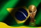 3d illustration brazil flag background with football trophy