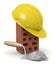 3d illustration brick wall with trowel and hard hat