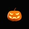 3D Illustration Of Burning Creepy Face Pumpkin Lamp Over Black