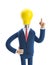 3d illustration. Businessman Billy with yellow bulb. Innovation and inspiration concept.