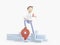 3d illustration. Businessman Jimmy stand on gps icon.