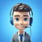 3D illustration of a cartoon Call center operator, customer service representative, salesman wearing a headset.