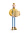 3d illustration. Cartoon character. Deliveryman in overalls  holds a box with a parcel in his hands.