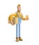 3d illustration. Cartoon character. Deliveryman in overalls  holds a box with a parcel and order form in his hands.