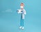 3D illustration cartoon character doctor with a paper have text social distancing on hand. 3D rendering