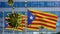 3D illustration Catalonia independent flag city. Catalan estelada covid 19