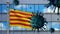 3D illustration Catalonia independent flag modern city. Catalan
