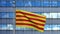 3D illustration Catalonia independent flag in modern city. Catalan